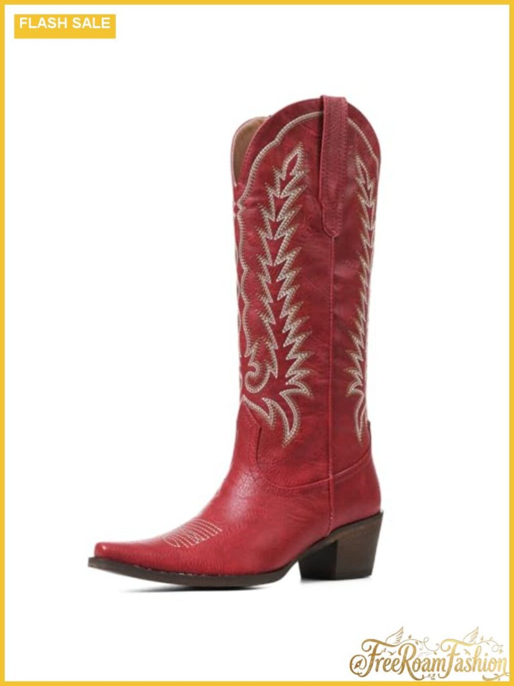 Western Cowboy Boots Knee High Snip Toe Chunky Heel Embroidered
